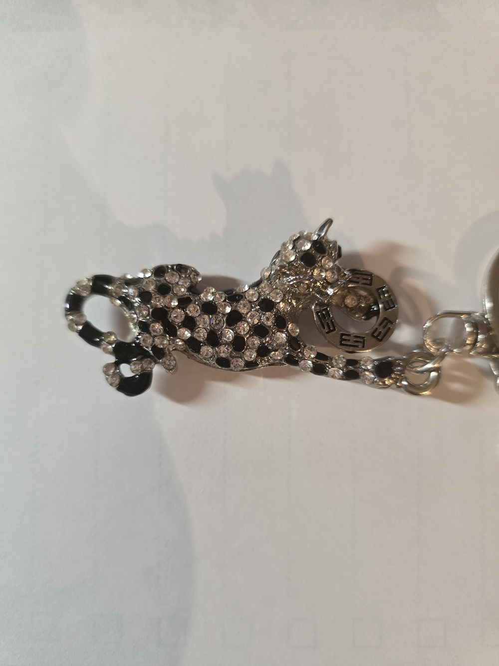 Silver and Black Crystal Leopard Pendant Charm